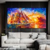 The Colored Sailing Yacht- Colorful Sailboat Oil Painting, Sunset Sea Landscape Art for Home Decoration