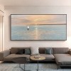 The Empty Ocean-Serene Sunset Seascape Oil Painting with Sailboat, Nautical Art for Home Decoration