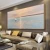 The Empty Ocean-Serene Sunset Seascape Oil Painting with Sailboat, Nautical Art for Home Decoration