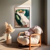 The Pause – Expressive Figurative Oil Painting of Reclining Woman on Green Sofa