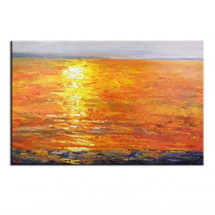 The Red Sea-Vibrant Sunset Ocean Oil Painting, abstract Seascape Art for Home Decoration