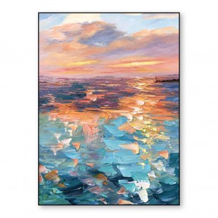 The Sea of Romance-abstract Sunset Seascape Oil Painting, Vibrant Coastal Art for Home Decoration