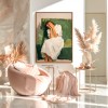 The Silence – Emotional Figurative Oil Painting of Woman in White on Green Sofa