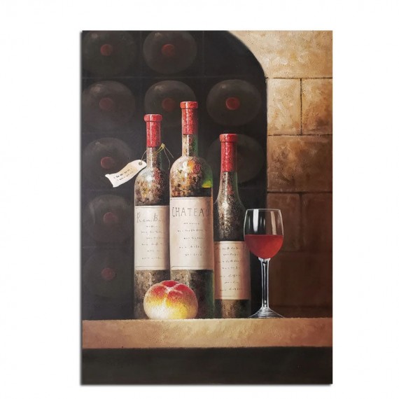The Wine Cellar-Vintage Wine Still Life Oil Painting - Elegant Kitchen & Dining Room Wall Decor