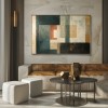 Timeless Layers: Modern abstract Geometric Framed Canvas Art - Teal, Orange & Neutral Tones Wall Decor for Living Room & Bedroom