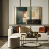 Timeless Layers: Modern abstract Geometric Framed Canvas Art - Teal, Orange & Neutral Tones Wall Decor for Living Room & Bedroom