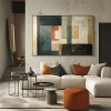 Timeless Layers: Modern abstract Geometric Framed Canvas Art - Teal, Orange & Neutral Tones Wall Decor for Living Room & Bedroom