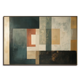 Timeless Layers: Modern abstract Geometric Framed Canvas Art - Teal, Orange & Neutral Tones Wall Decor for Living Room & Bedroom