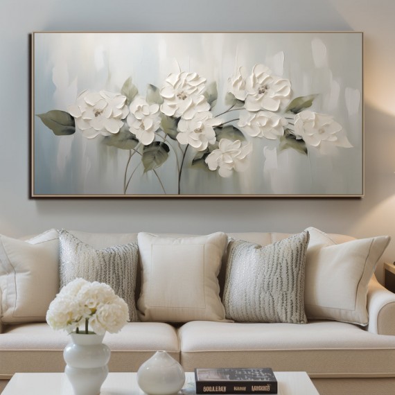 Tranquil Blossom-Handcrafted Textured Floral Oil Painting for Luxury Home Decor