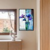 Trio in Bloom - abstract Iris Flower Painting in Vase Modern Vertical Floral Canvas Art