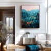 Twilight Hills – abstract Mountain Painting with Orange Accents -Landscape Textured Teal Canvas Wall Art