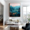 Twilight Hills – abstract Mountain Painting with Orange Accents -Landscape Textured Teal Canvas Wall Art