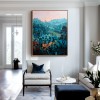 Twilight Hills – abstract Mountain Painting with Orange Accents -Landscape Textured Teal Canvas Wall Art