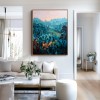 Twilight Hills – abstract Mountain Painting with Orange Accents -Landscape Textured Teal Canvas Wall Art