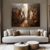 Urban Depth: Textured Urban abstract Cityscape Oil Painting - Brown Gold Tones, Modern Wall Art for Luxe Interiors
