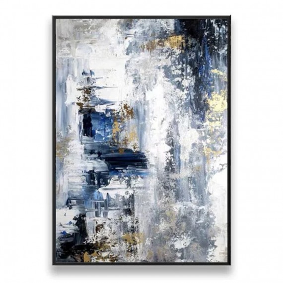 Urban Tranquility – Luxury Hand-Painted abstract Canvas Art in Blue, Gray & Gold