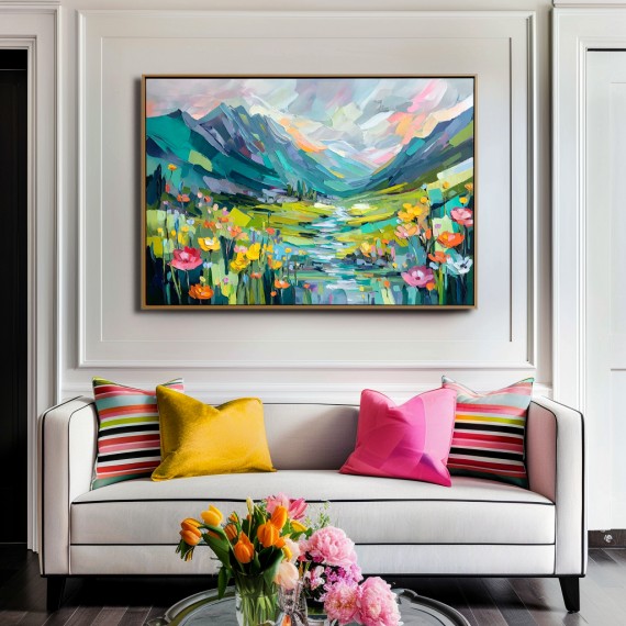 Valley Bloom – abstract Mountain Landscape Painting, Colorful Textured Canvas Wall Art