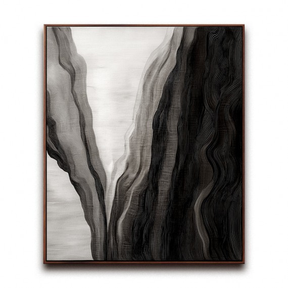 Veil of Depths - abstract Black and White Textured Oil Painting, Modern Wall Art for Home Decor