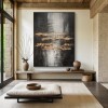 Veil of Horizons-Black Gold abstract Oil Painting | Textured Modern Wall Art