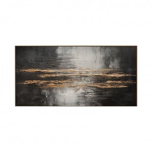Veil of Horizons-Black Gold abstract Oil Painting | Textured Modern Wall Art