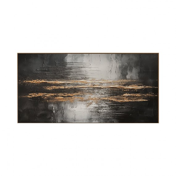 Veil of Horizons-Black Gold abstract Oil Painting | Textured Modern Wall Art
