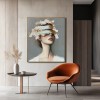 Veiled Perception-Woman with Blindfold Eye Cover, Gold Pink Brushstrokes Contemporary Oil Painting