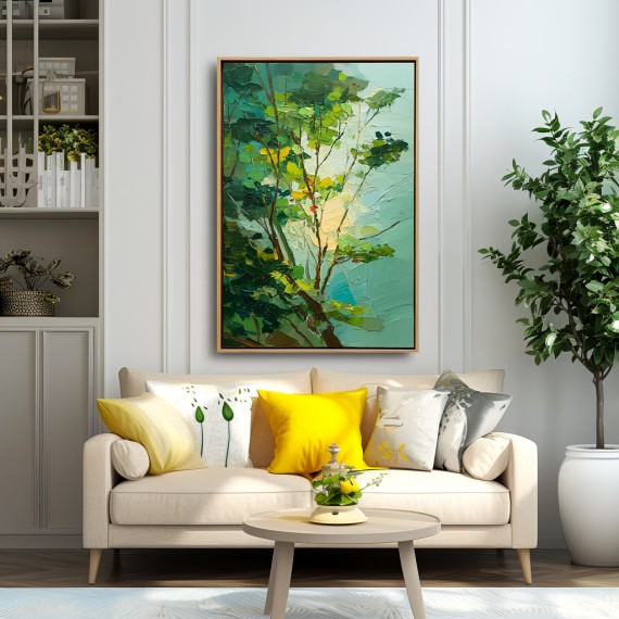 Verdant Canopy – abstract tree Painting, Textured Green Canvas Wall Art