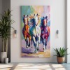 Vertical Colorful Horse Painting – Colorful Running Horses Impressionist Oil Painting, Vibrant Animal Wall Art for Home Decor