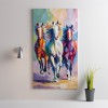 Vertical Colorful Horse Painting – Colorful Running Horses Impressionist Oil Painting, Vibrant Animal Wall Art for Home Decor