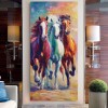 Vibrant Colorful Running Horses Oil Painting - Expressive Animal Wall Art for Home Decor