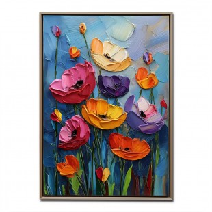 Vivid Bloom – Colorful Textured Flower Oil Painting, Vibrant Floral Wall Art for Home Decoration