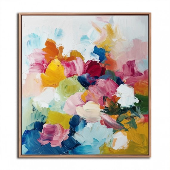 Vivid Bloom: "Impasto abstract Floral Oil Painting - Vibrant Multicolor Blossoms Wall Art, Modern Decor for Living Room & Bedroom