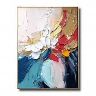 Vivid Bloom - abstract Colorful Floral Oil Painting, Thick Textured Wall Art with Gold Accents for Home Decor