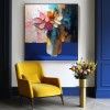 Vivid Essence-Impasto Floral Still Life Oil Painting - Vibrant Multicolored Blooms in Vase with Gold Accents, Framed Square Wall Art for Living Room & Bedroom Decor