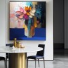 Vivid Essence-Impasto Floral Still Life Oil Painting - Vibrant Multicolored Blooms in Vase with Gold Accents, Framed Square Wall Art for Living Room & Bedroom Decor