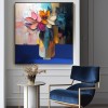 Vivid Essence-Impasto Floral Still Life Oil Painting - Vibrant Multicolored Blooms in Vase with Gold Accents, Framed Square Wall Art for Living Room & Bedroom Decor