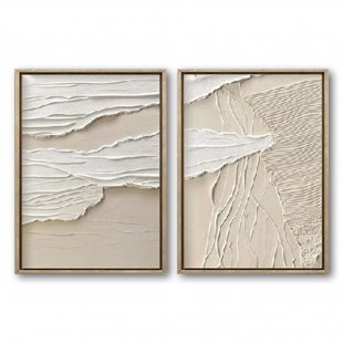 Wabi-Sabi Layers: Beige Serenity-Textured abstract Diptych Wall Art: Neutral Beige & Gray Framed Canvas Paintings for Modern Minimalist Home Decor