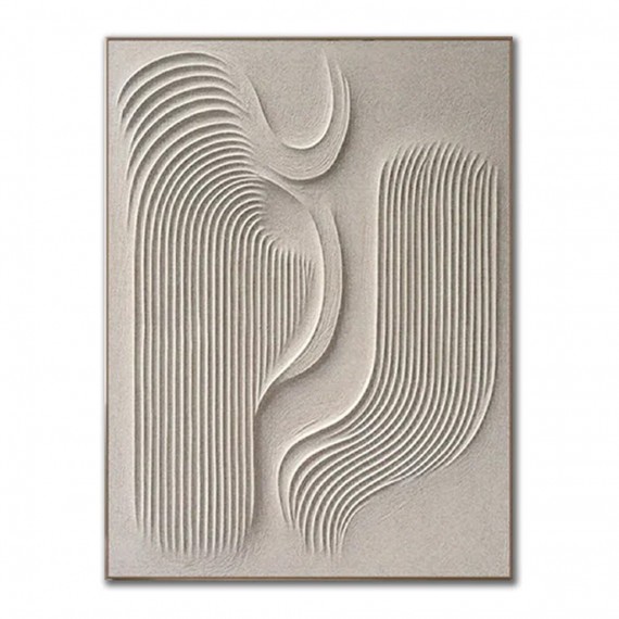 Wabi-Sabi Minimalist Wall Art – 3D Beige Textured abstract Canvas "Elegant Curves"