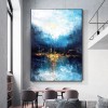 Walking by the Moonlight-abstract Blue Water Reflection Wall Art - Framed Textured Home Decor