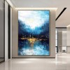 Walking by the Moonlight-abstract Blue Water Reflection Wall Art - Framed Textured Home Decor