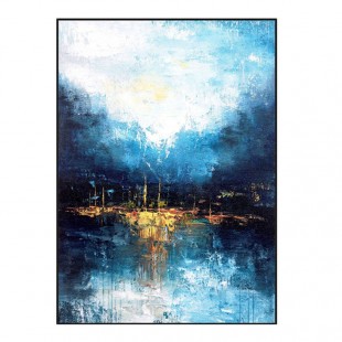 Walking by the Moonlight-abstract Blue Water Reflection Wall Art - Framed Textured Home Decor