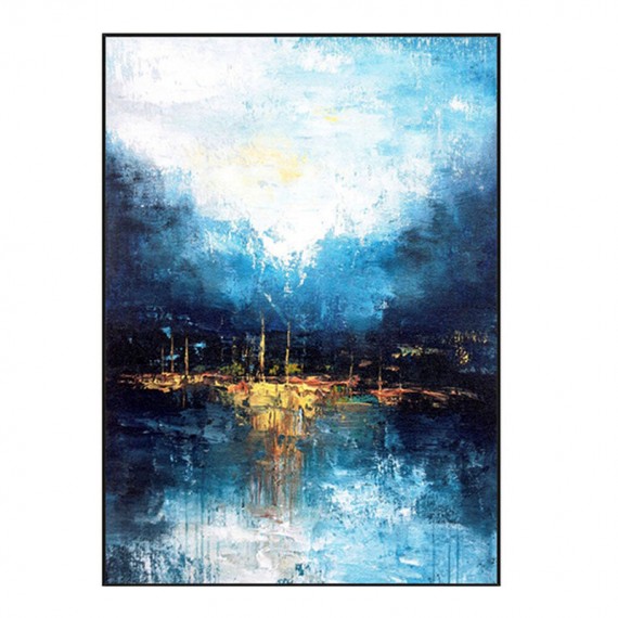 Walking by the Moonlight-abstract Blue Water Reflection Wall Art - Framed Textured Home Decor