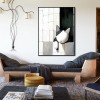 Wallflower Nap - Minimalist Cat Wall Art Black and White Cat in abstract Tiled Space