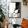 Wallflower Nap - Minimalist Cat Wall Art Black and White Cat in abstract Tiled Space