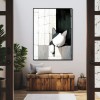 Wallflower Nap - Minimalist Cat Wall Art Black and White Cat in abstract Tiled Space