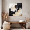 Whirlwind Elegance-Black Gold White abstract Swirl Wall Art - Framed 3D Textured Minimalist Decor