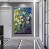White Flowers on Blue-Textured Impasto Oil Painting, abstract White Floral Art for Home Wall Decor