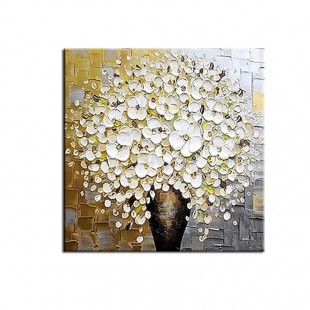 White Lily Vase-3D Textured White Flower Bouquet Oil Painting, Modern Floral Wall Art for Home Decoration