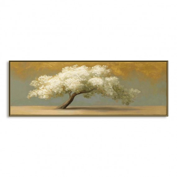 White tree Landscape Painting – Large Horizontal Hand-Painted Textured Canvas Wall Art for Modern Living Room Decor