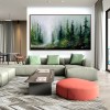 Wide Forest Landscape Oil Painting - Large Misty Nature Canvas Wall Art